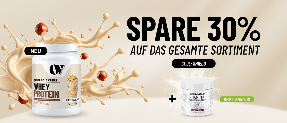 Honig Protein Shaker und Proteindose . Schriftzug aus Honig.